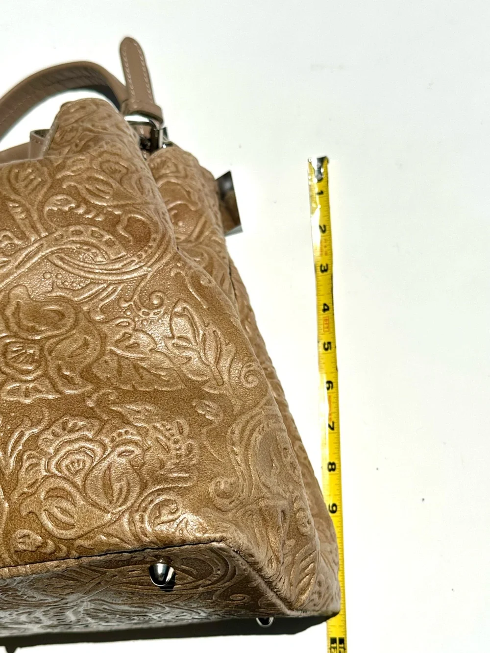 NWT Isadora Italy Tooled Genuine Leather Large Satchel Bag in Tan